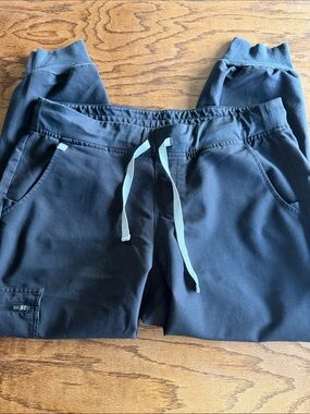 Figs Black Jogger Pants with Light Grey Drawstrings